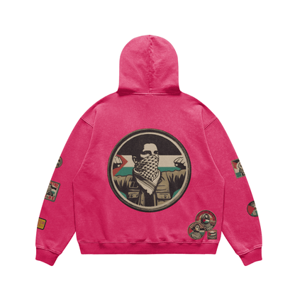 RELAXED FIT VINTAGE PALESTINIAN PRINTED PATCHES FADED HOODIE