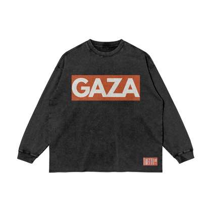 Gaza Palestine Raw Hem Loose Washed Long Sleeve Crew