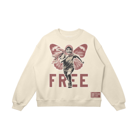 Palestine Happy Free Child with Wings Drop Shoulders Sweatshirt