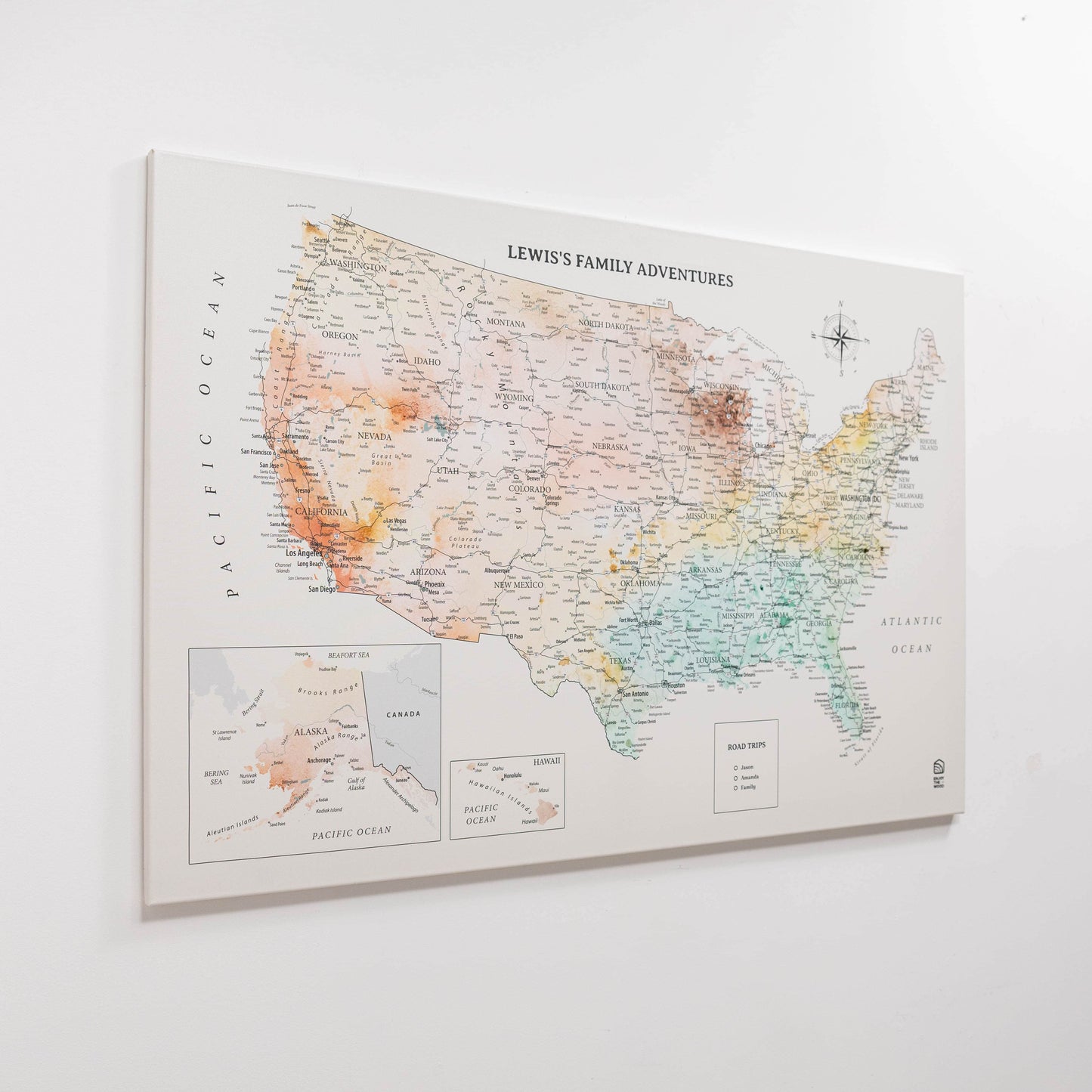 Wooden Canvas USA Map -  Colorful