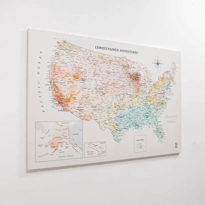 Wooden Canvas USA Map -  Colorful