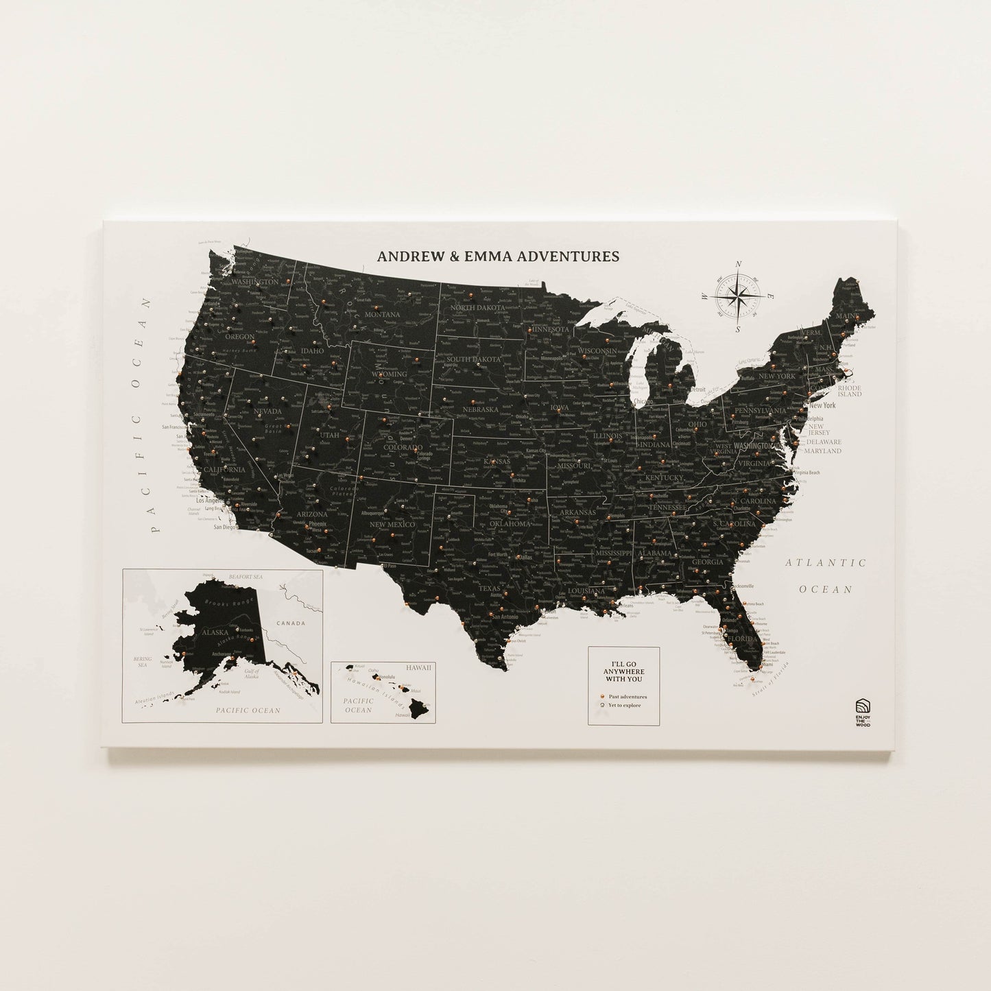 Wooden Canvas USA Map - Onyx