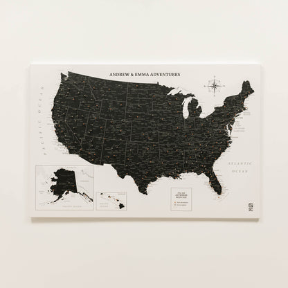 Wooden Canvas USA Map - Onyx