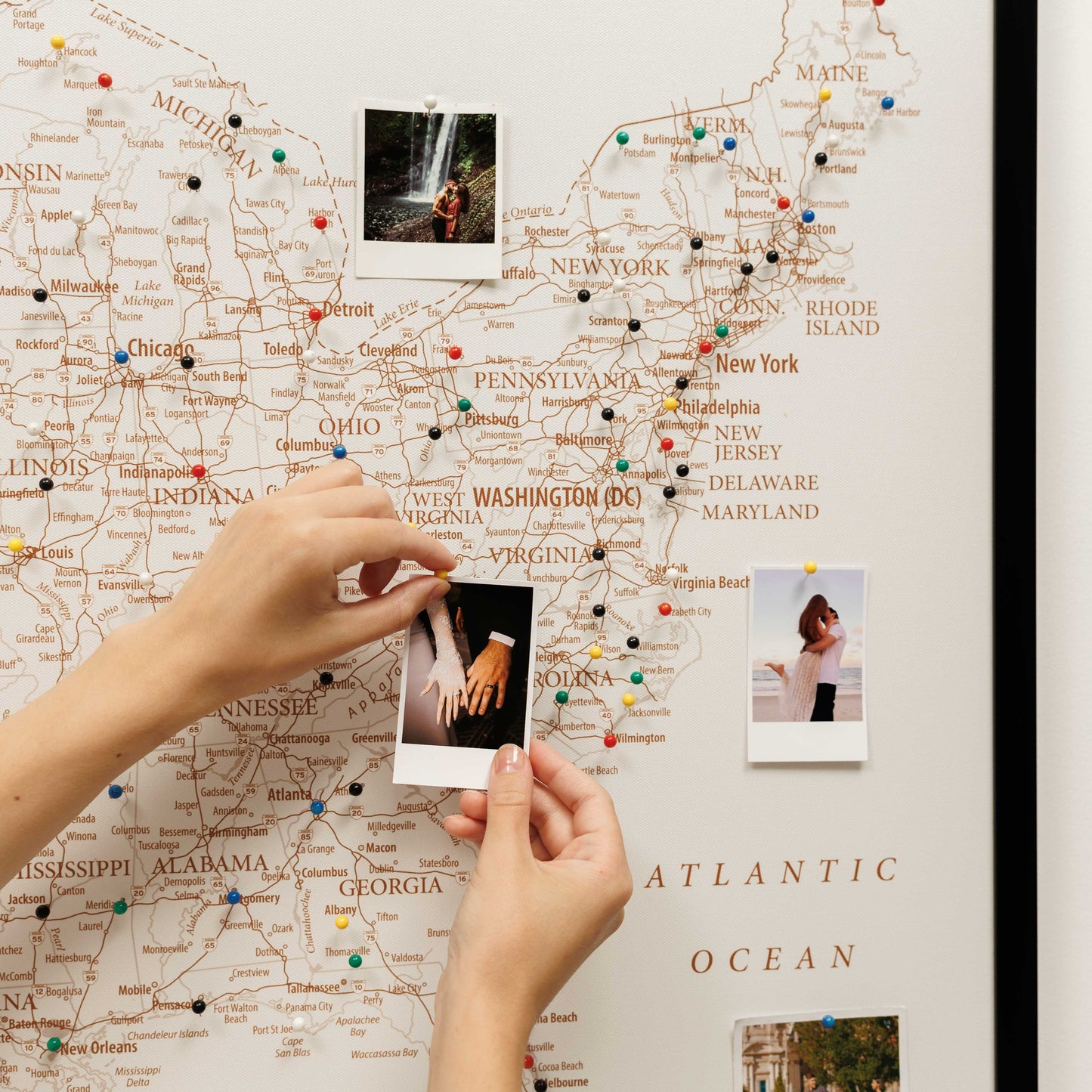 Wooden Canvas USA Map - Beige