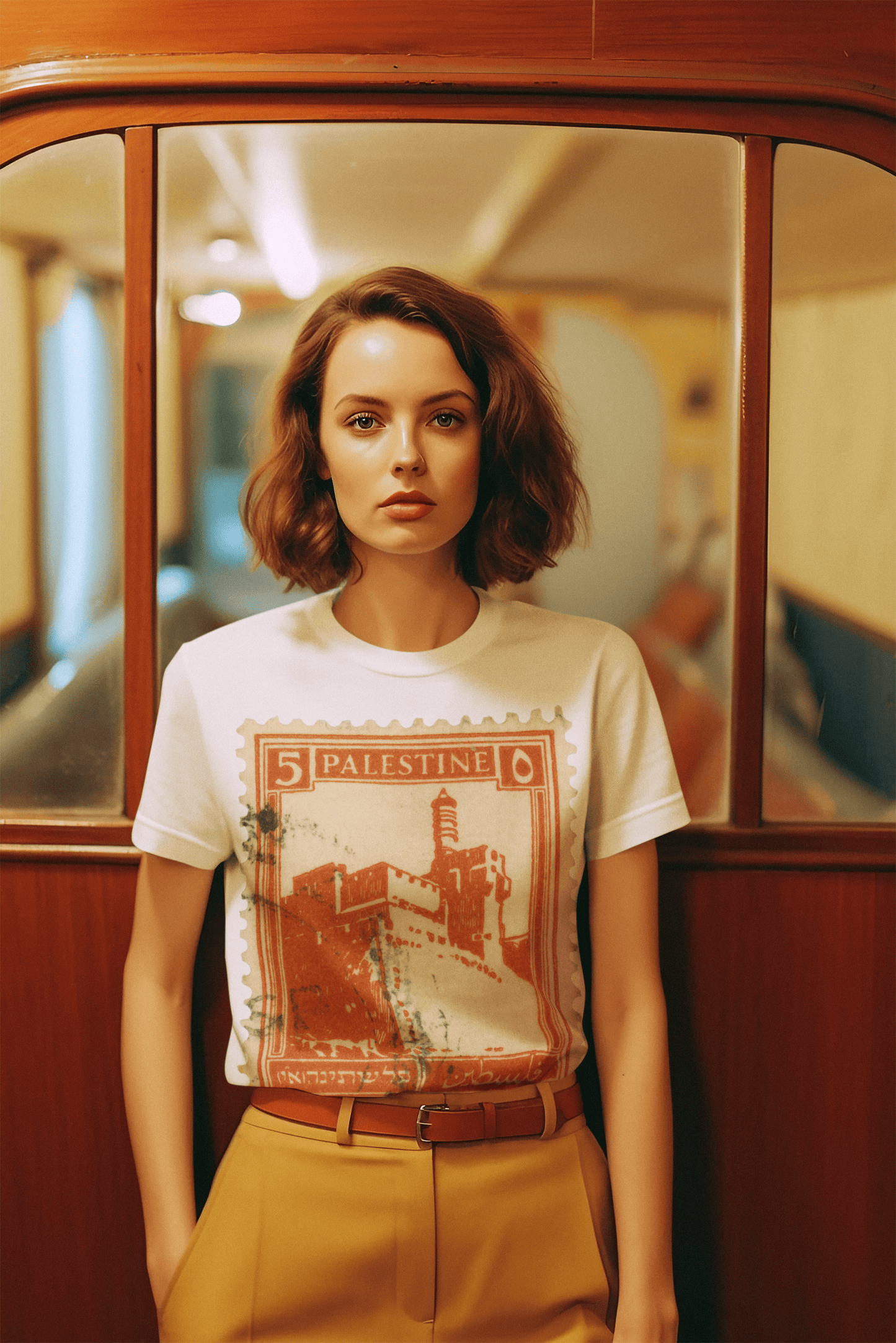 Vintage Palestine Stamp Regular Fit T-shirt