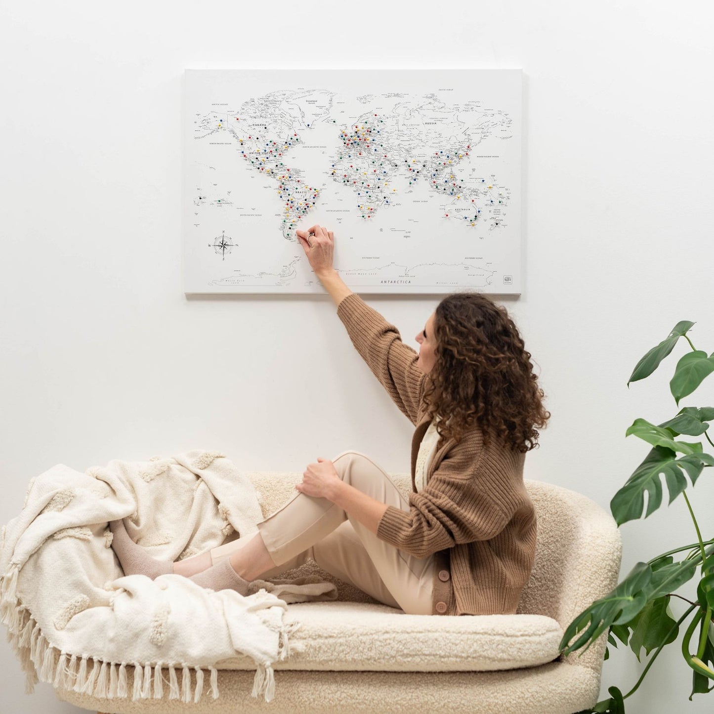 World Map on Canvas - White