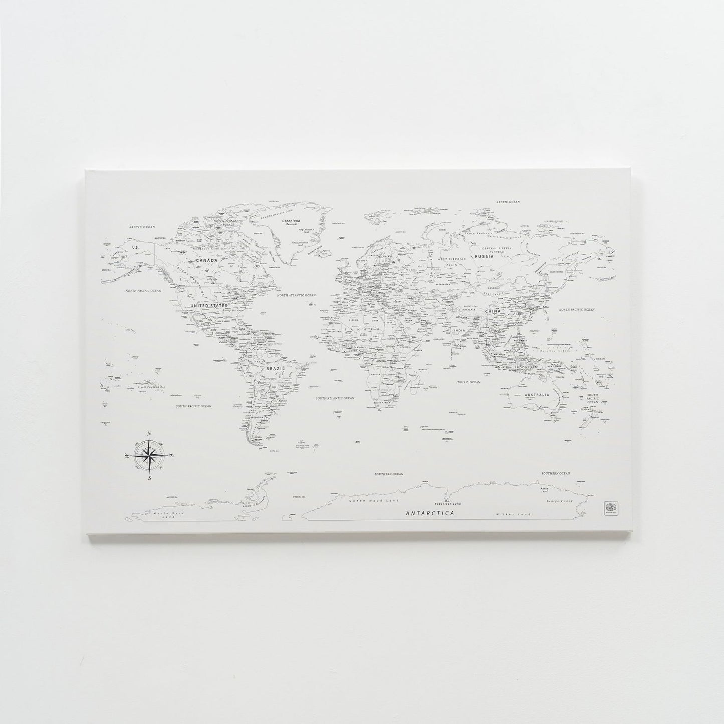 World Map on Canvas - White